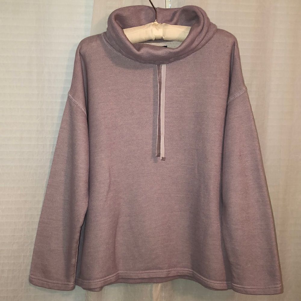 Chaps L Lavender White Knit Terry Cloth Inner Cowl-neck Pullover Sweatshirt